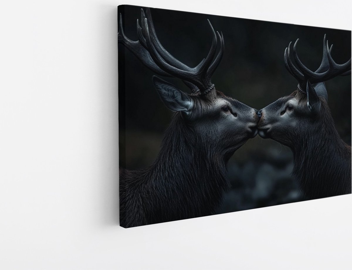 Saammp Canvas Schilderij - 2 Herten - liefdevol- Natuur - Dieren - 30x20 - Foto op canvas - Wanddecoratie - Muurdecoratie Woonkamer - Slaapkamer decoratie - Canvas Print Multicolor