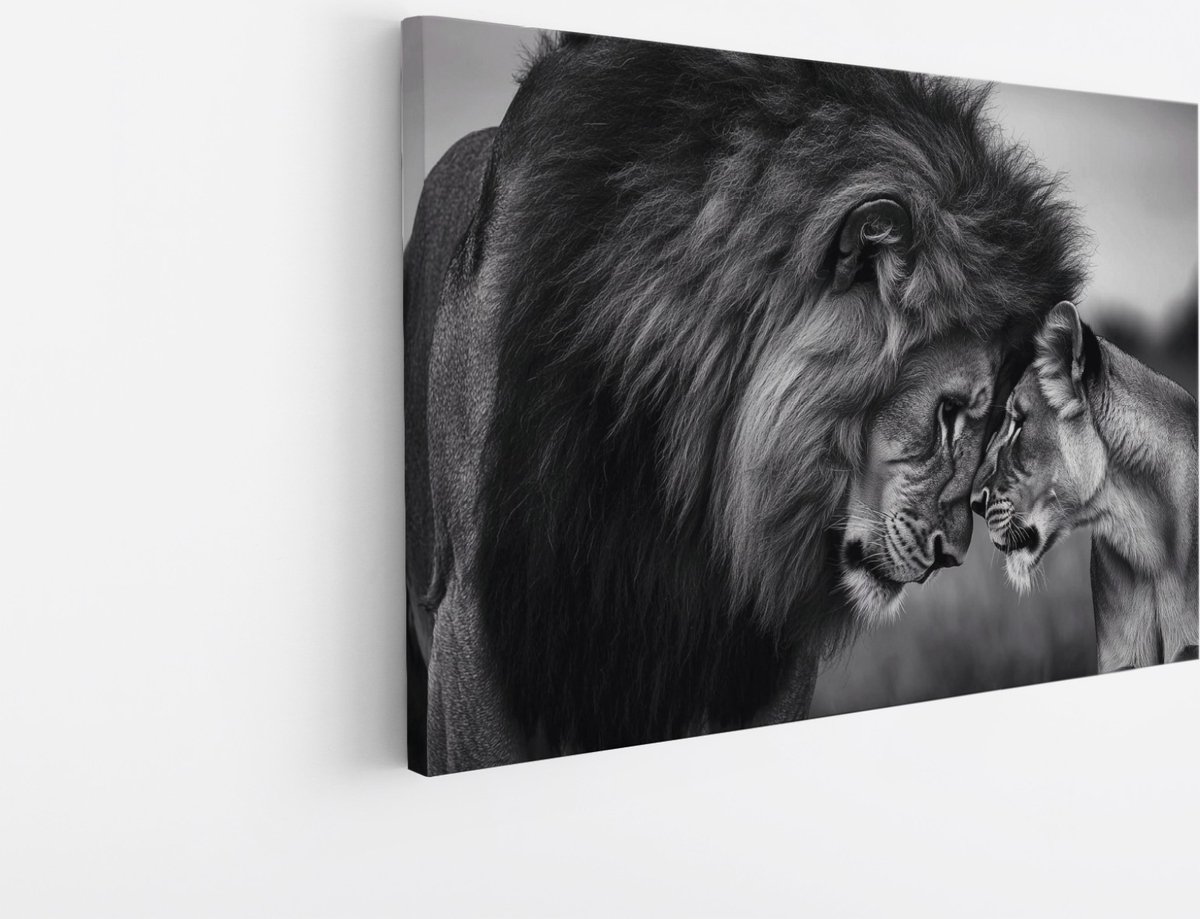 Saammp Canvas Schilderij - Leeuwen koppel - Natuur - Dieren - 30x20 - Foto op canvas - Wanddecoratie - Muurdecoratie Woonkamer - Slaapkamer decoratie - Canvas Print Multicolor
