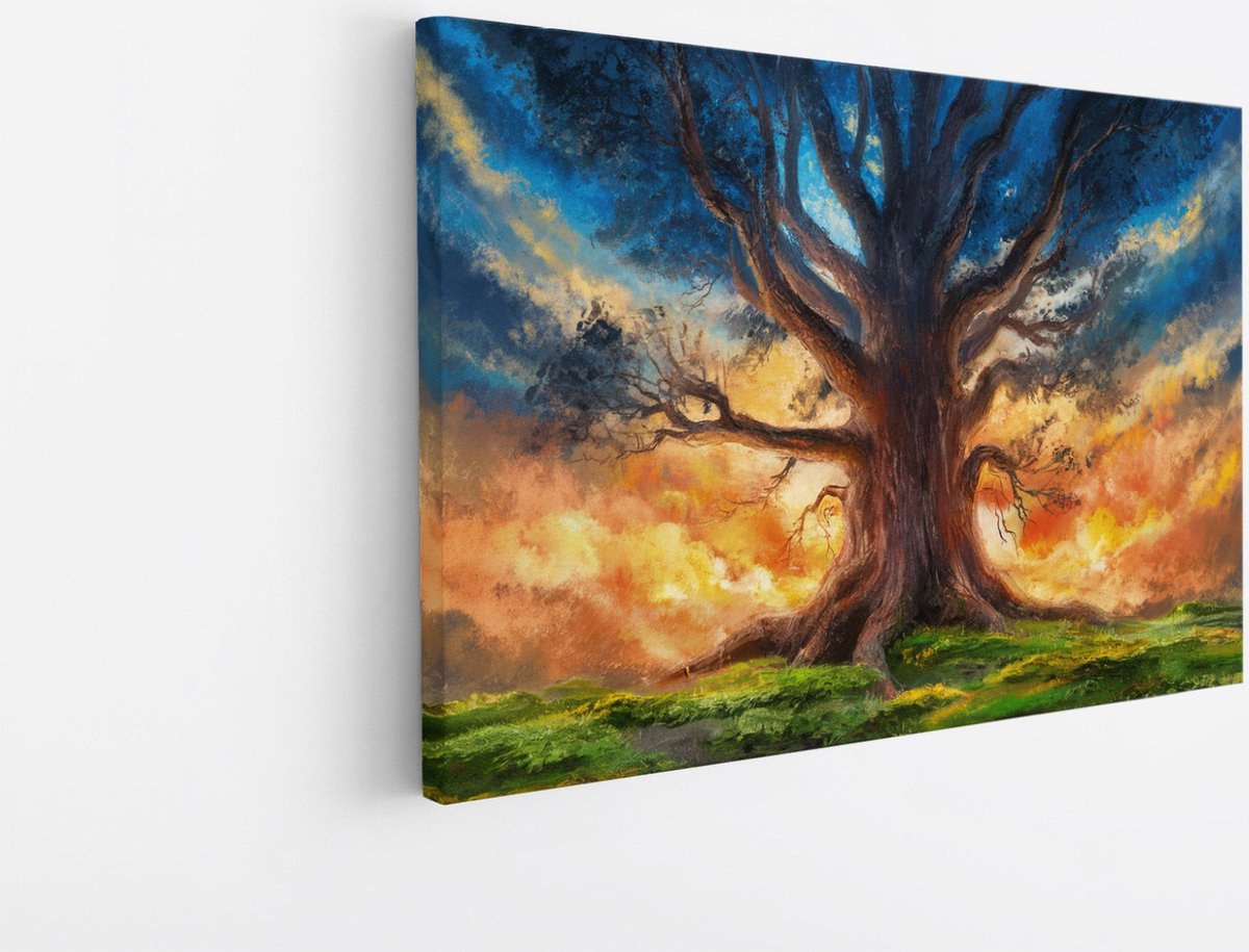 Saammp Canvas Schilderij - Grote Abstracte Boom - Natuur - 70x50 - Foto op canvas - Wanddecoratie - Muurdecoratie Woonkamer - Slaapkamer decoratie - Canvas Print Multicolor