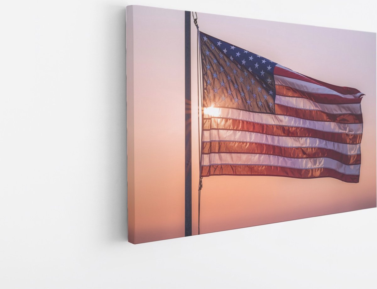 Saammp Canvas Schilderij - Amerikaanse Vlag - Steden - Landen - 120x80 - Foto op canvas - Wanddecoratie - muurdecoratie Woonkamer - Slaapkamer decoratie - Canvas Print Multicolor