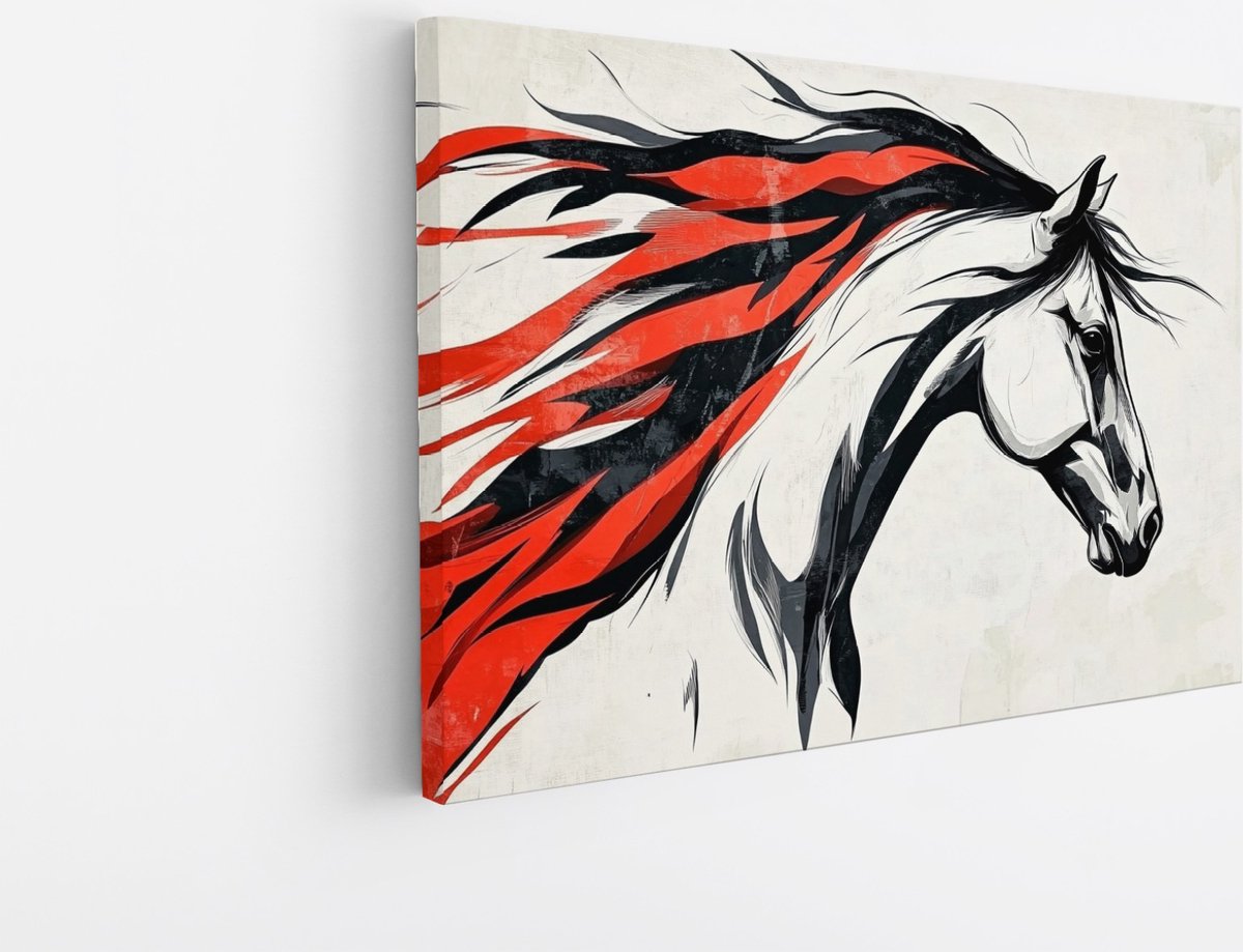 Saammp Canvas Schilderij - Paard - Abstract - Dieren - Natuur - 120x80 - Foto op canvas - Wanddecoratie - muurdecoratie Woonkamer - Slaapkamer decoratie - Canvas Print Multicolor