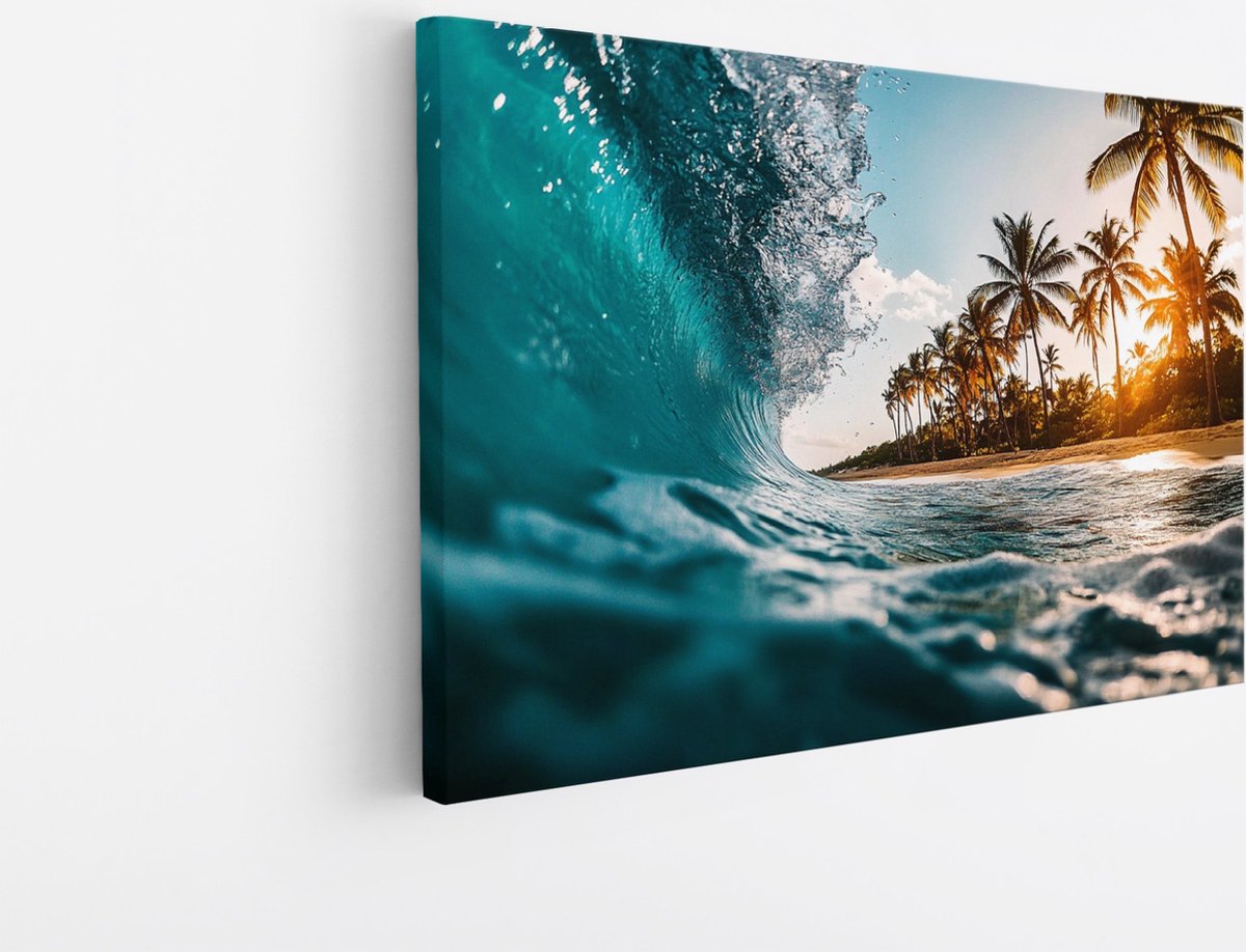 Saammp Canvas Schilderij - Natuur - Golf - Strand - landschap - 70x50 - Foto op canvas - Wanddecoratie - Muurdecoratie Woonkamer - Slaapkamer decoratie - Canvas Print Multicolor