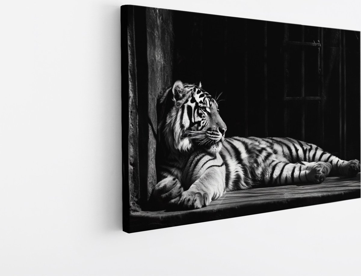 Saammp Canvas Schilderij - Tijger - Zwart-Wit - Dieren - 70x50 - Foto op canvas - Wanddeco