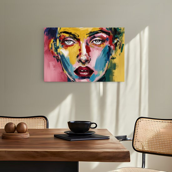 Tableau sur toile Saammp - Femme au visage coloré - abstrait - 70x50 - Photo sur toile - Décoration murale - Décoration murale Salon - Décoration chambre - Impression sur toile