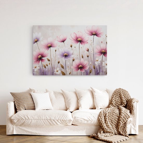 Tableau sur toile Saammp - Fleurs roses - Violet - Abstrait - Nature - 60x40 - Photo sur toile - Décoration murale - Décoration murale Salon - Décoration bureau