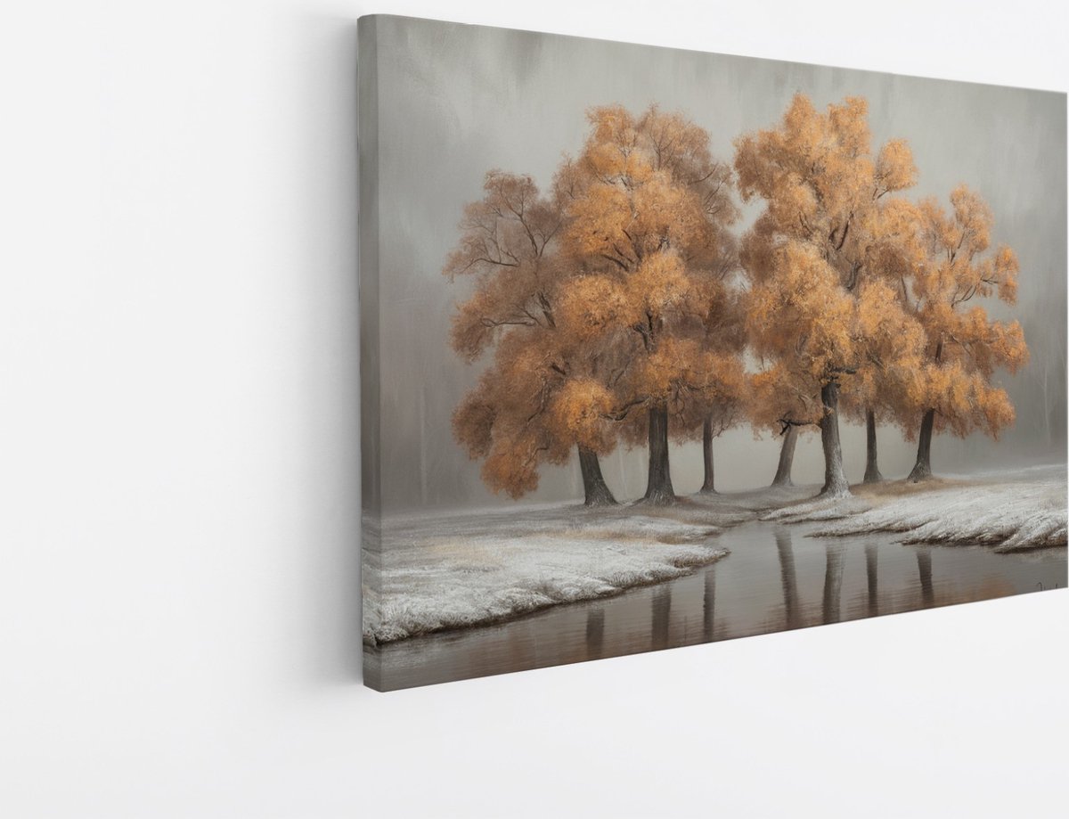 Saammp Canvas Schilderij - Oranje bomen - Natuur - Wit Landschap - Abstract - 150x100 - Foto op canvas - Wanddecoratie - Muurdecoratie Woonkamer - Slaapkamer decoratie - Canvas Print Multicolor