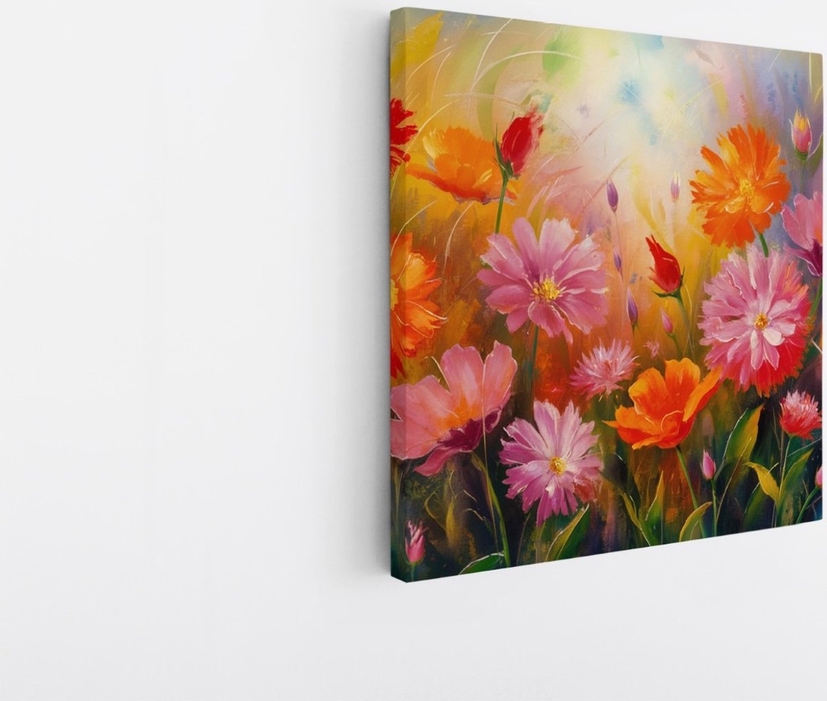 Saammp Canvas Schilderij - Bloemen - Vrolijke Kleuren - Natuur - Abstract - 20x20 - Foto op canvas - Wanddecoratie - Muurdecoratie Woonkamer - Kantoor Decoratie Multicolor