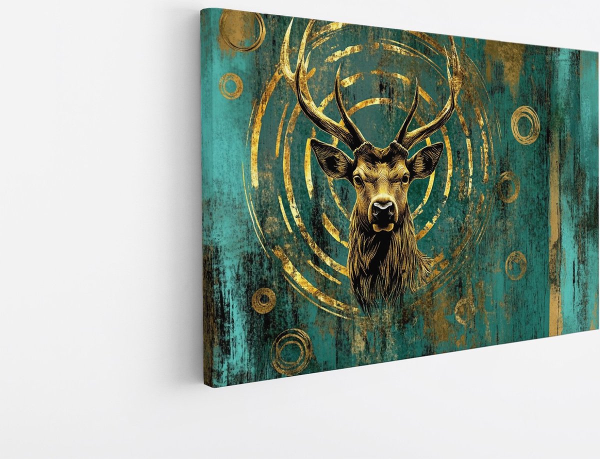 Saammp Canvas Schilderij - Abstract Hert - Blauw - Natuur - Dieren - 60x40 - Foto op canvas - Wanddecoratie - Muurdecoratie Woonkamer - Slaapkamer decoratie - Canvas Print Multicolor
