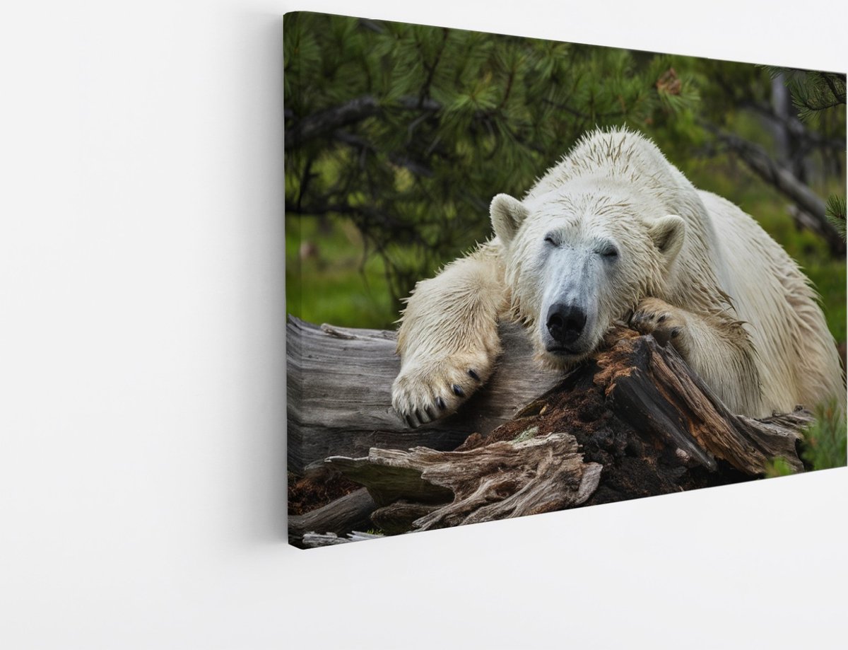 Saammp Canvas Schilderij - Ijsbeer op Boom - Natuur - Dieren - 60x40 - Foto op canvas - Wanddecoratie - Muurdecoratie Woonkamer - Slaapkamer decoratie - Canvas Print Multicolor