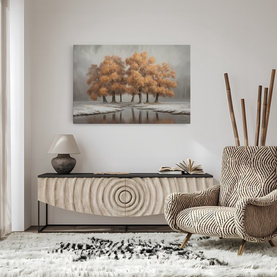 Saammp Canvas Schilderij - Oranje bomen - Natuur - Wit Landschap - Abstract - 30x20 - Foto op canvas - Wanddecoratie - Muurdecoratie Woonkamer - Slaapkamer decoratie - Canvas Print