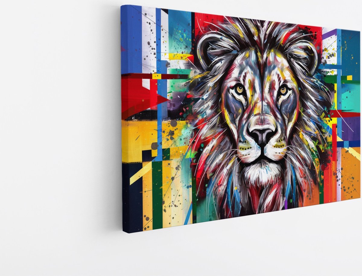 Saammp Canvas Schilderij - Abstracte Leeuw - Kunst - Dieren - Natuur - 50x40 - Foto op canvas - Wanddecoratie - Muurdecoratie Woonkamer - Slaapkamer decoratie - Canvas Print Multicolor