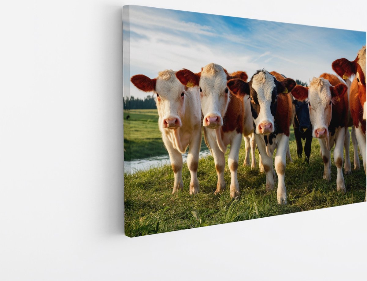 Saammp Canvas Schilderij - Koeien portret - Natuur - Dieren - 90x60 - Foto op canvas - Wanddecoratie - Muurdecoratie Woonkamer - Slaapkamer decoratie - Canvas Print Multicolor