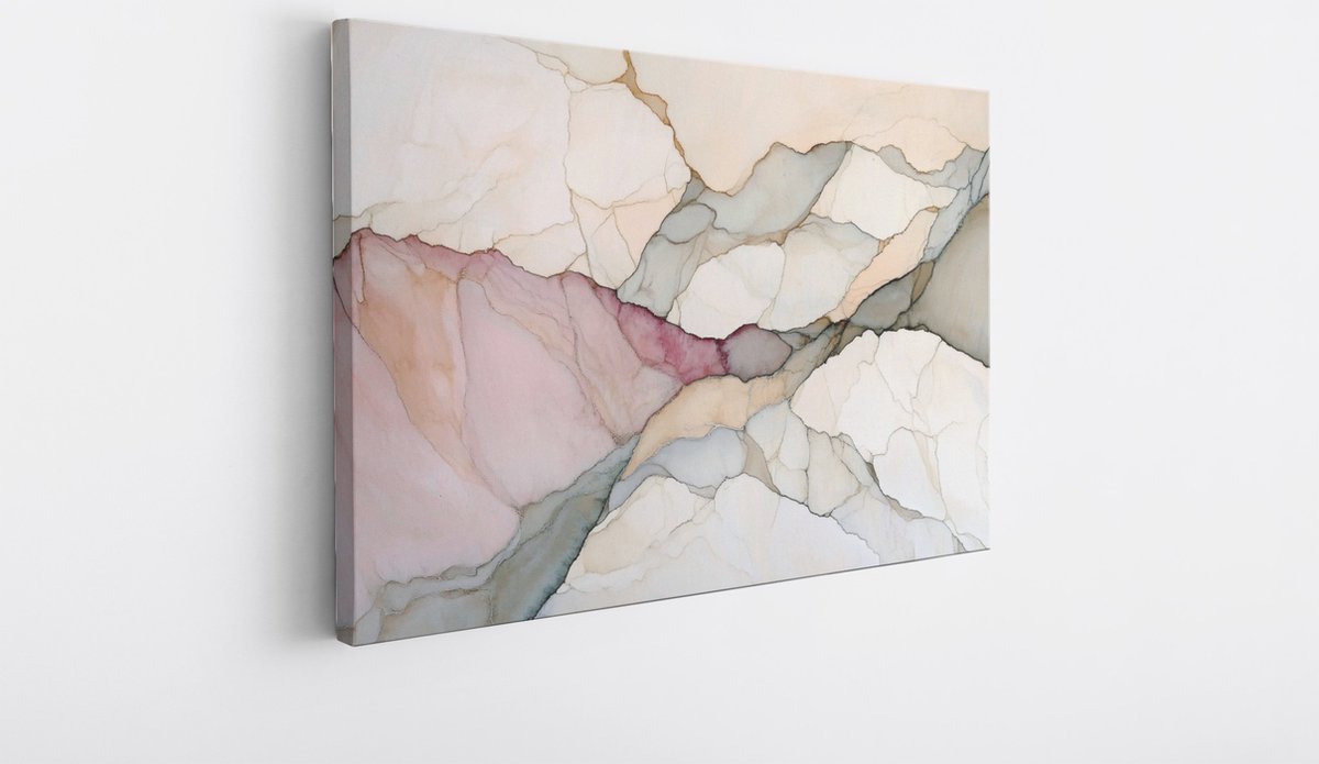 Saammp Canvas Schilderij - Marmer - Kunst - Beige - Abstracte wanddecoratie- 40x30 - Foto op canvas - Wanddecoratie - Muurdecoratie Woonkamer - Kantoor Decoratie Multicolor