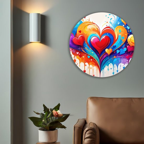 Saammp Muurcirkel Hout - Harten patroon - Abstract - Ø 60 - Wandcirkel - Wanddecoratie Cirkel - Muurdecoratie Woonkamer - Slaapkamer decoratie - Rond Schilderij