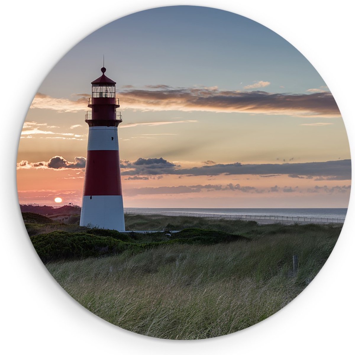 Saammp Forex Muurcirkel - Strand - Zee - Vuurtoren - Ø 30 - Wandcirkel - Wanddecoratie Cirkel - muurdecoratie Woonkamer - Slaapkamer decoratie - Rond Schilderij