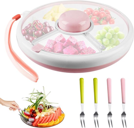 Luchtdichte container voor levensmiddelen, snackbox met deksel, 8 vakken, verzegelde fruitschaal met handvat, transparante tafelsnoephouder, snacks, fruit, groenten, snoep Luchtdichte container voor levensmiddelen, snackbox met deksel, 8 vakken, verzegelde fruitschaal met handvat, transparante tafelsnoephouder, snacks, fruit, groenten, snoep