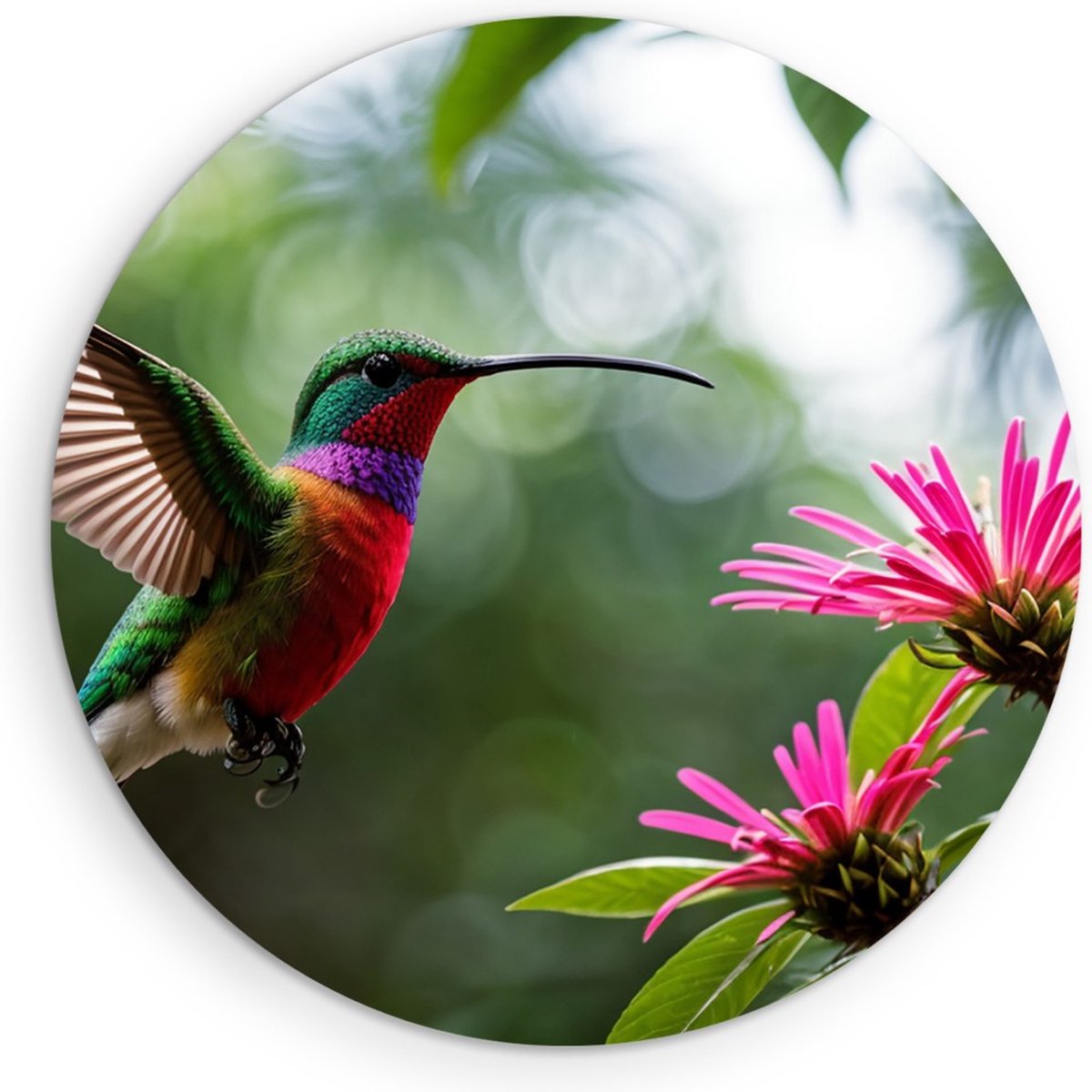 Saammp Forex Muurcirkel - Kolibrie - Portret - Natuur - Dieren - Ø 60 - Wandcirkel - Wanddecoratie Cirkel - Muurdecoratie Woonkamer - Slaapkamer decoratie - Rond Schilderij