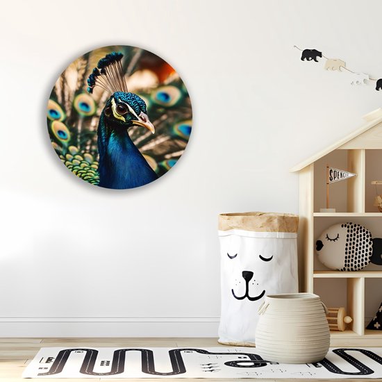Cercle mural Saammp Forex - Paon en gros plan - Fleurs - Animaux - Nature - Ø 50 - Cercle mural - Cercle de Décoration murale - Décoration murale Salon - Décoration de chambre - Peinture ronde