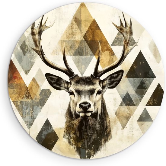 Saammp Muurcirkel Hout - Hert - Abstract - Dieren - Ø 70 - Wandcirkel - Wanddecoratie Cirkel - Muurdecoratie Woonkamer - Slaapkamer decoratie - Rond Schilderij