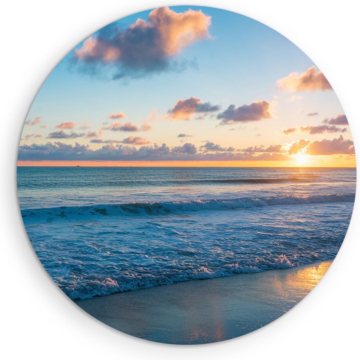 Saammp Muurcirkel Hout - Rustige Zee - Strand - Duinen - Ø 60 - Wandcirkel - Wanddecoratie Cirkel - muurdecoratie Woonkamer - Slaapkamer decoratie - Rond Schilderij