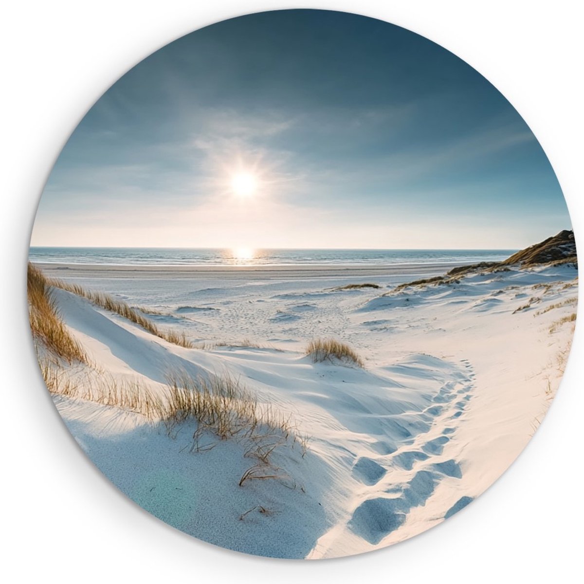 Saammp Muurcirkel Hout - zee - wit strand - Ø 60 - Wandcirkel - Wanddecoratie Cirkel - muurdecoratie Woonkamer - Slaapkamer decoratie - Rond Schilderij