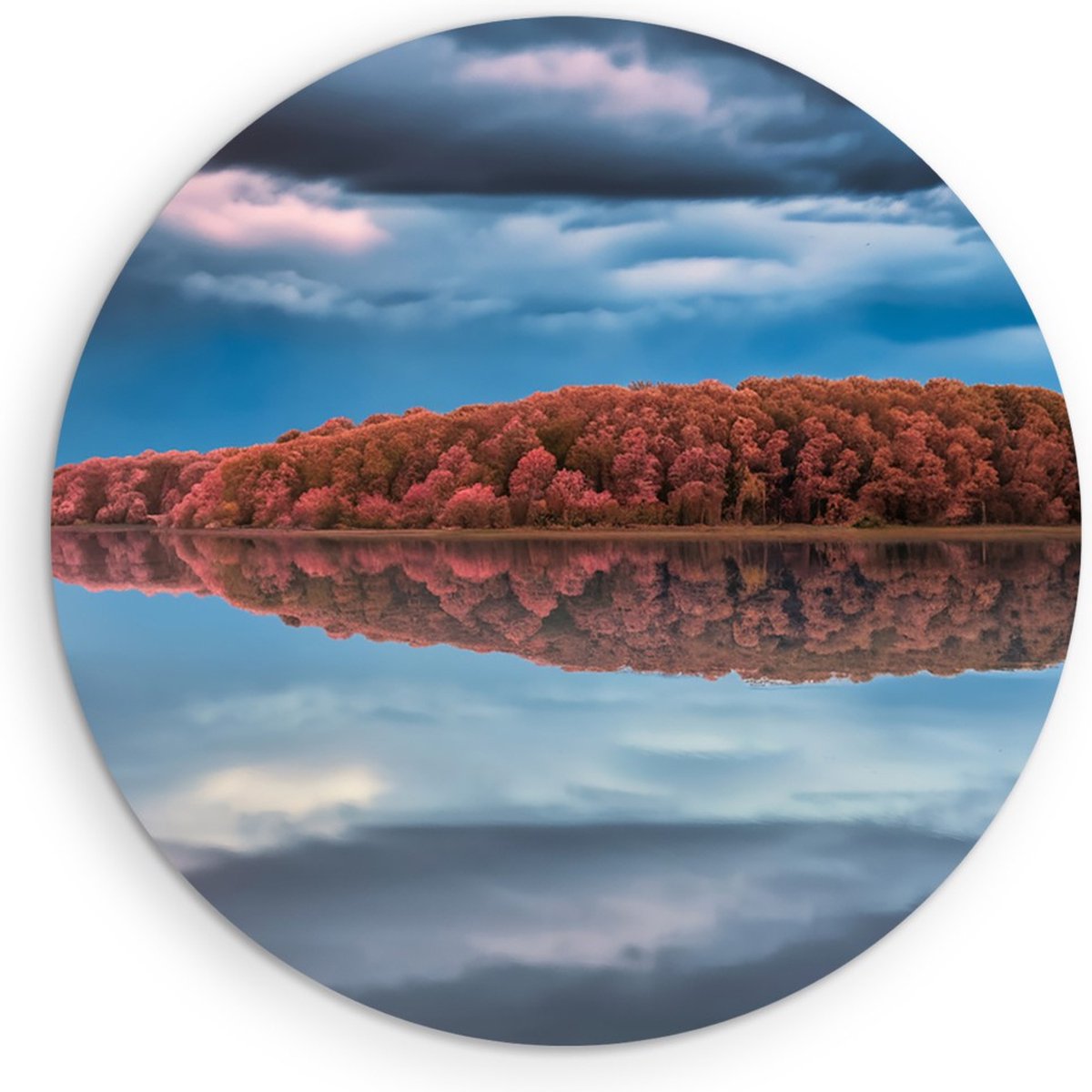 Saammp Muurcirkel Hout - Groot meer bij een bos - Landschap - Natuur - Ø 60 - Wandcirkel - Wanddecoratie Cirkel - Muurdecoratie Woonkamer - Slaapkamer decoratie - Rond Schilderij