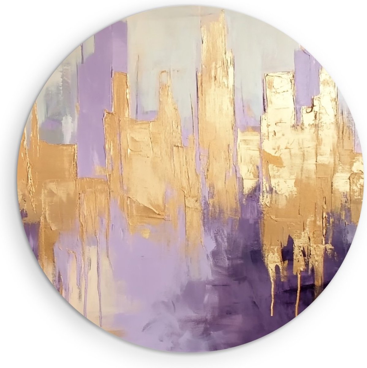 Saammp Muurcirkel Hout - paars goude horizon - Abstract - Ø 40 - Wandcirkel - Wanddecoratie Cirkel - Muurdecoratie Woonkamer - Slaapkamer decoratie - Rond Schilderij