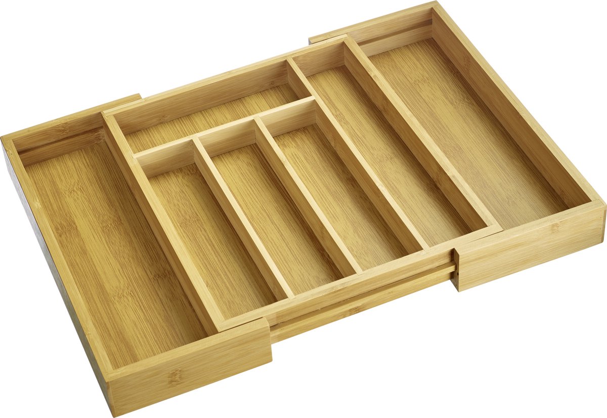 Westmark Besteklade – uittrekbare lade voor bestek en keukengerei, praktische organizer voor veelgebruikte lades, 5 of 7 compartimenten – bamboe, 29 – 48cm