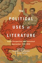 De omslag van 'The Political Uses of Literature' toont een man op een vliegend, rood paard met vleugels. De man draagt een fakkel en een boek met Russische tekst.