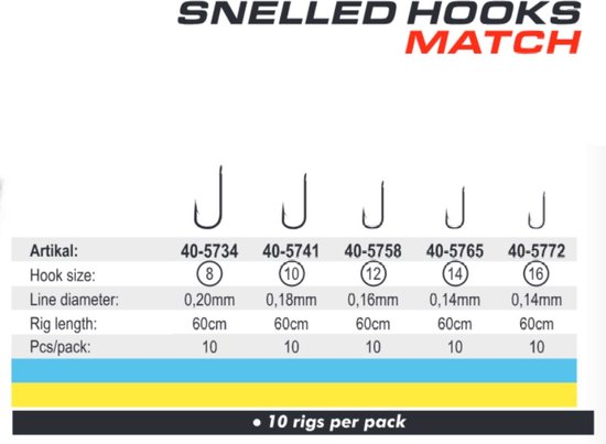 Snelled Hooks 'Match' - Haakmaat #12 - 0.16mm - 60cm - 10 stuks - Match, Feeder, Witvis Onderlijnen van Cresta — afbeelding 2