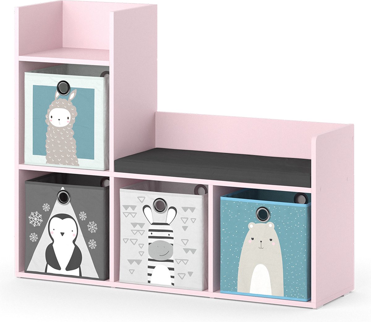 Vicco Luigi Kinderboekenkast – 107.2 x 88.6 cm met 2 vouwdozen (grijs) Roze
