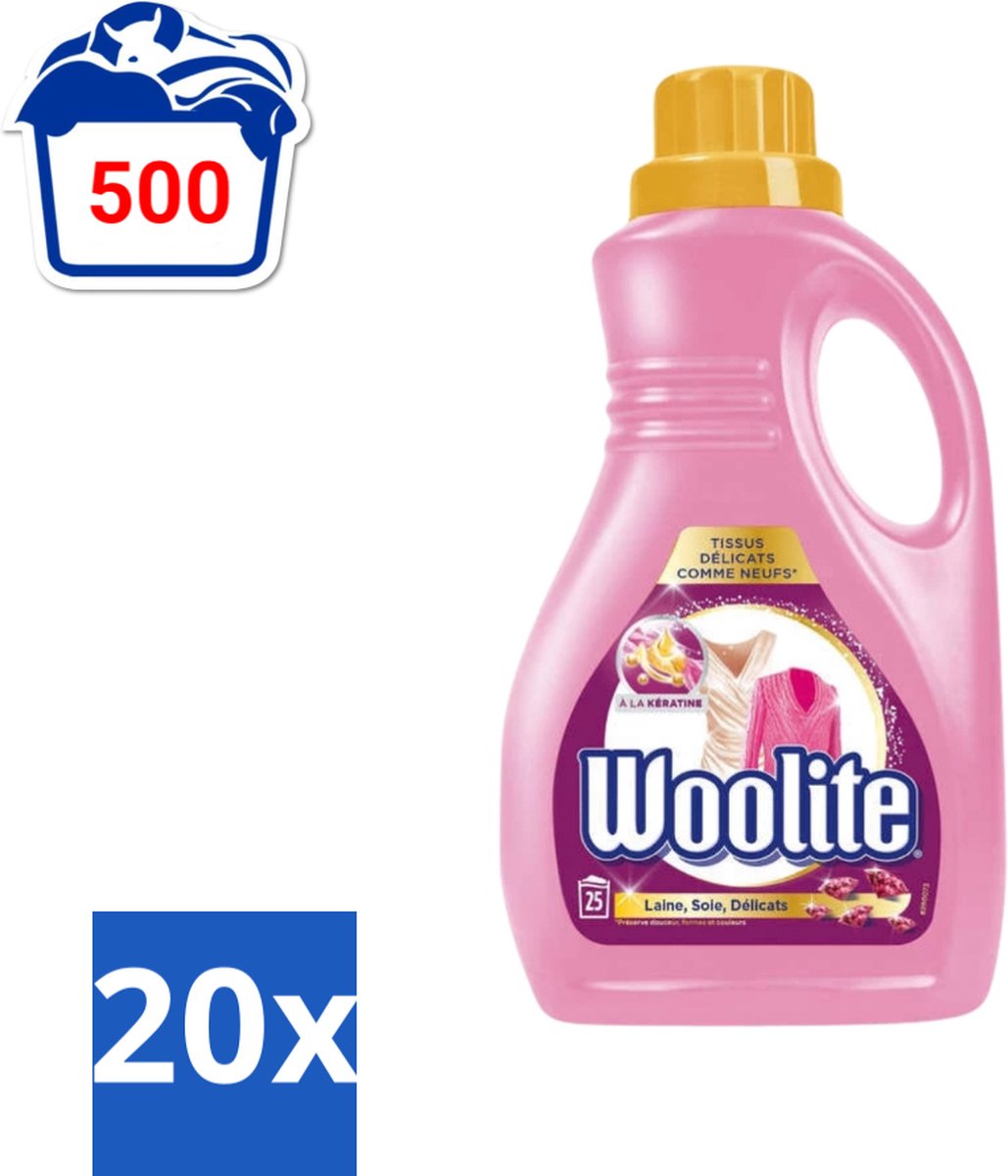 20 x Woolite Delicate - Vloeibaar Wasmiddel - Met Keratine - Wol, Zijde & Fijne Was - 25 Wasbeurten - 1,5L - Wasmiddel Voor Wol - Wasmiddel Voor Zijde - Wasmiddel Voor Delicate Stoffen - Keratine Wasmiddel - Zachte Was