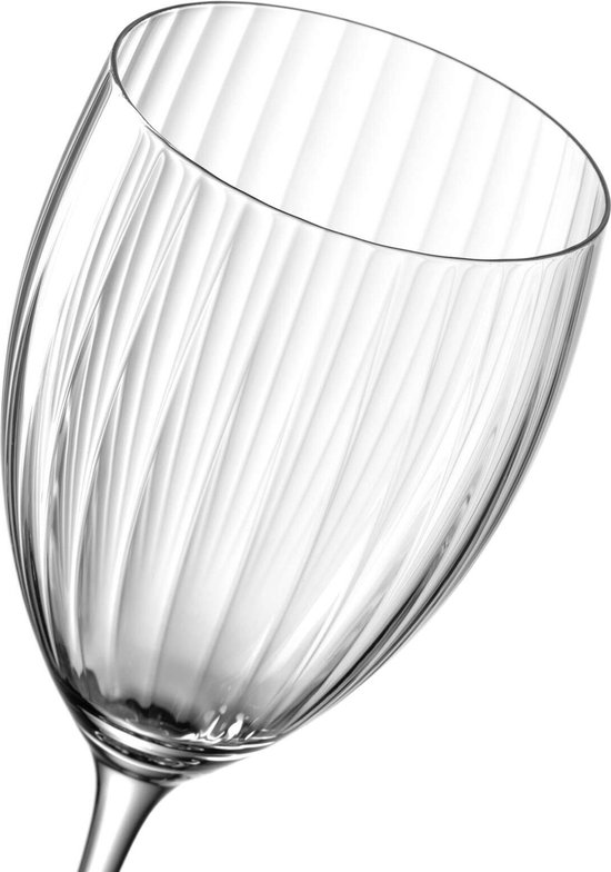 Close-up van de verticale ribbels op de zijkant van een leeg glas.