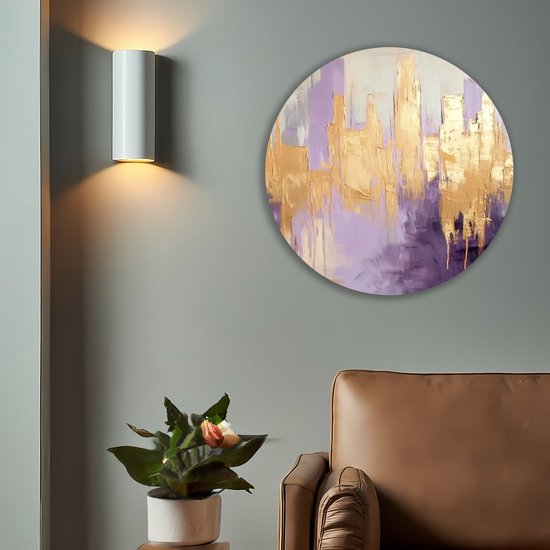 Saammp Muurcirkel Hout - paars goude horizon - Abstract - Ø 90 - Wandcirkel - Wanddecoratie Cirkel - Muurdecoratie Woonkamer - Slaapkamer decoratie - Rond Schilderij