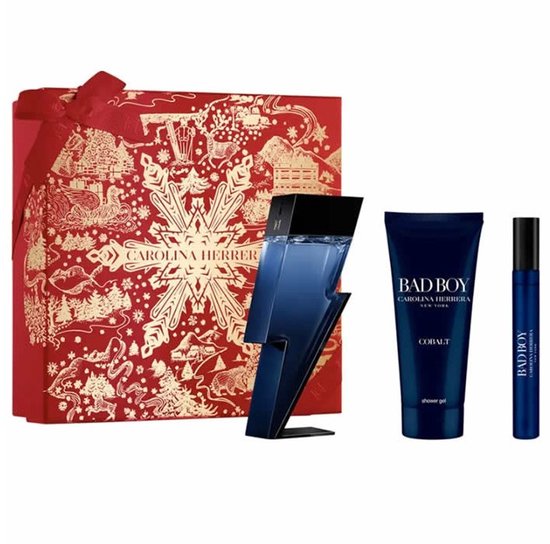 Carolina Herrera Bad Boy Cobalt Giftset - 100 ml eau de parfum spray + 10 ml eau de parfum spray + 100 ml showergel - cadeauset voor dames