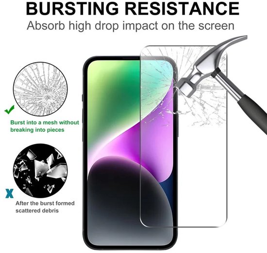 Test de résistance d'écran avec un marteau frappant un téléphone avec protecteur d'écran. À gauche, un écran fissuré.