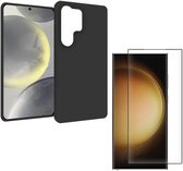 Étui en silicone Zwart avec 1x protecteur d'écran en verre trempé Convient pour : Samsung Galaxy S25 Ultra