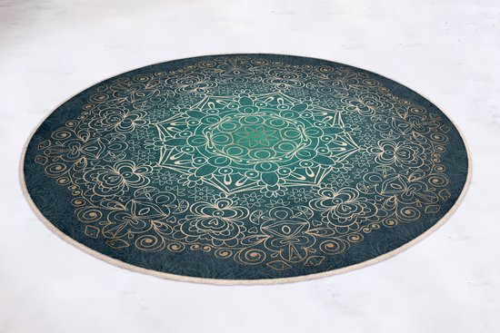 Badmat antislip rond Ø100 cm - Toiletmat - Gold mandala - Badkamermat voor badkamer - Badmatten