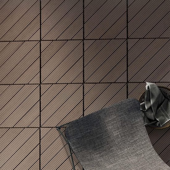 Fiqops 55 stuks WPC terrastegels, 30 x 30 cm, balkontegels, vloertegels, tuintegels met kliksysteem, terrasplanken, balkontegels, kliktegels, terrasplanken, waterdicht, voor terras, voor 5 m² bruin