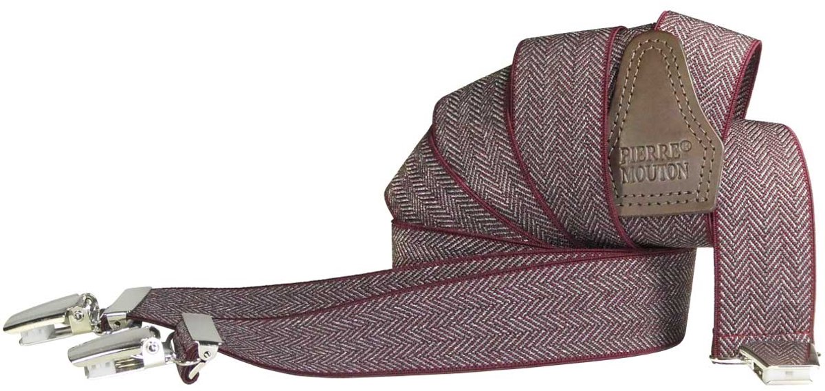 Pierre Mouton - Bretel - Volwassenen - Heren - Sergé - Rood- 140cm - 3 sterke clips - 35mm - XL - XXL
