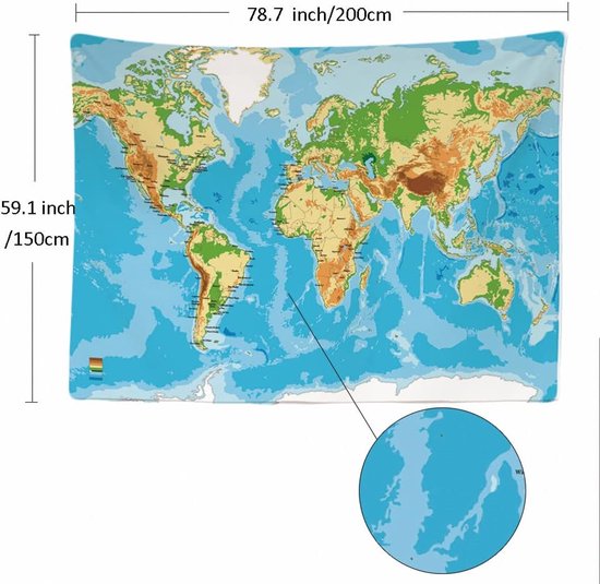Ulticool - Décoration murale Wereldkaart - Tapisserie - 200x150 cm - Groot tapisserie - Affiche