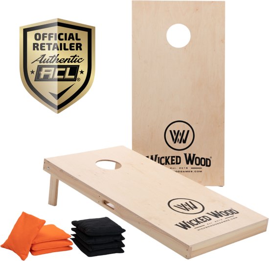 Wicked Wood Games – ACL REC – Cornhole Set – 120x60 cm – 100% Echt Hout – Inclusief 2 Boards & 8 Zakjes – Officieel ACL Gecertificeerd