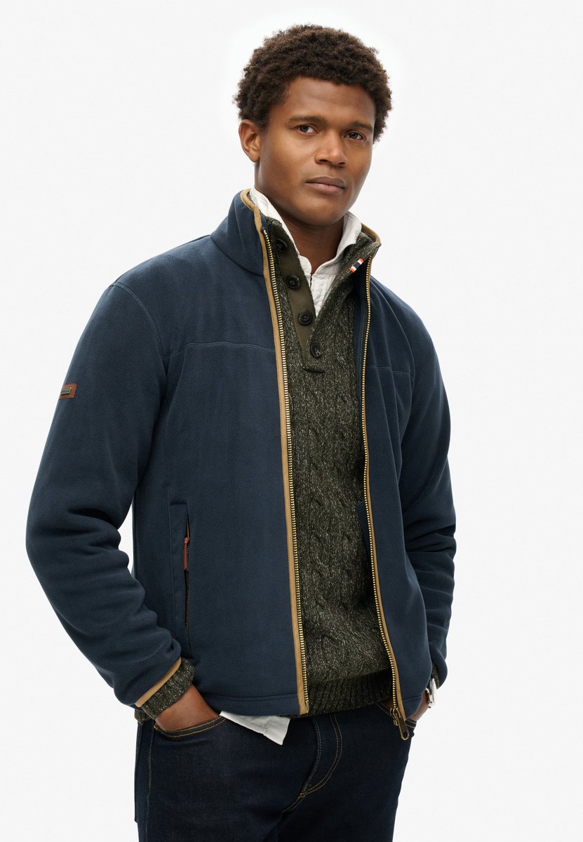 Superdry Estate fleece met volledige rits Heren Truien Marineblauw