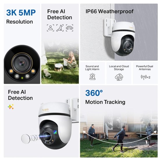 【未開封】tapo C530WS 3K 5MP 360° IP66防犯カメラ TP-Link Tapo C530WS Camera - 3K 5MP - IP66 - Wifi - C530WS | bol