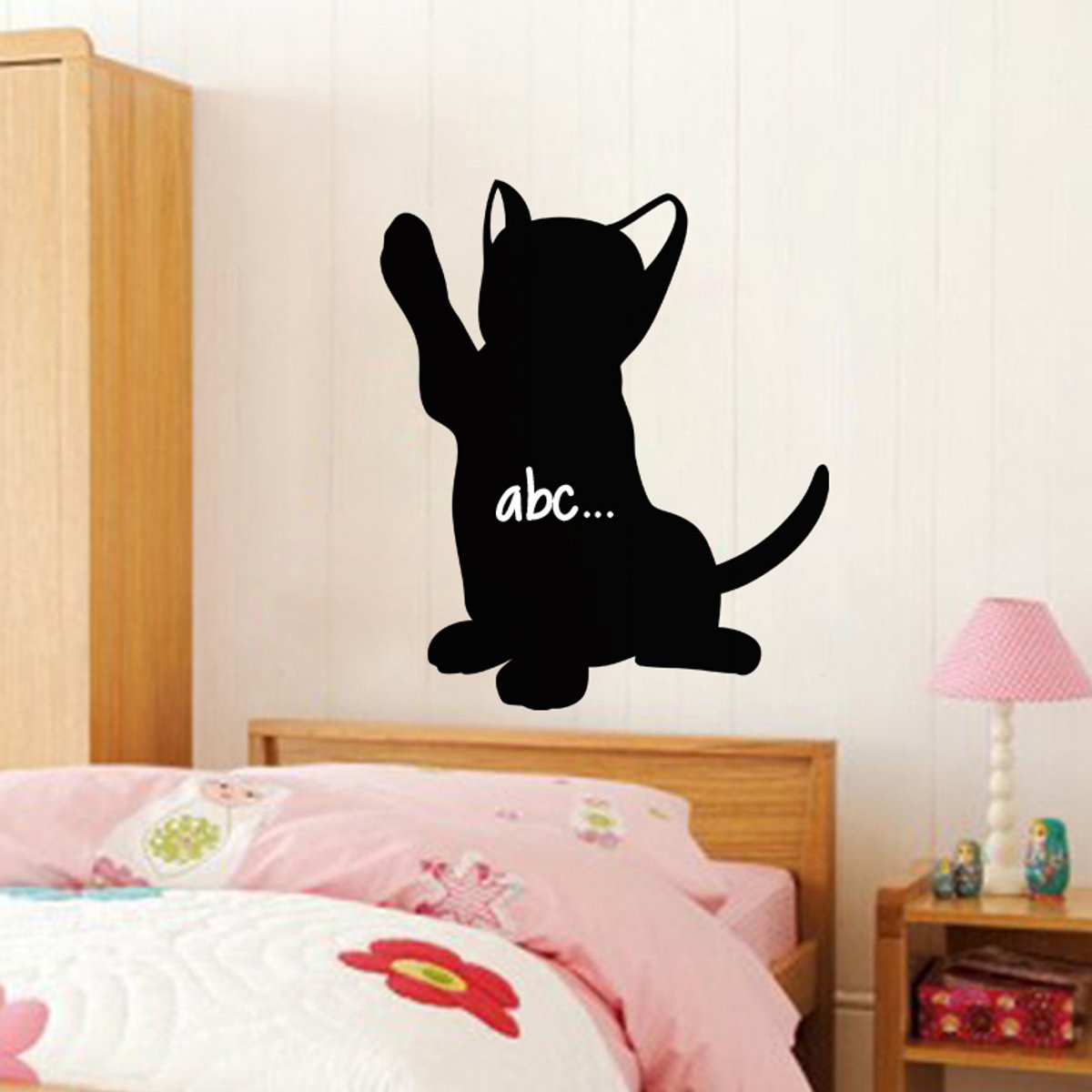 Schoolbordsticker - uitwisbare zelfklevende muurstickers - SILHOUET VAN EEN KATJE - 50x40cm