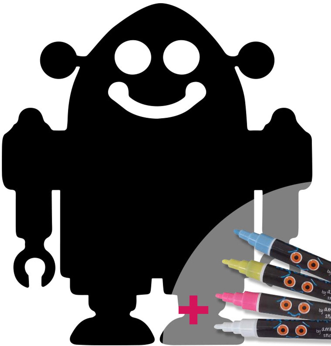 Ambiance Sticker Schoolbordsticker - Uitwisbare zelfklevende muurstickers - ROBOT + 4 VLOEIBARE KRIJTJES - 115x105cm Multi color