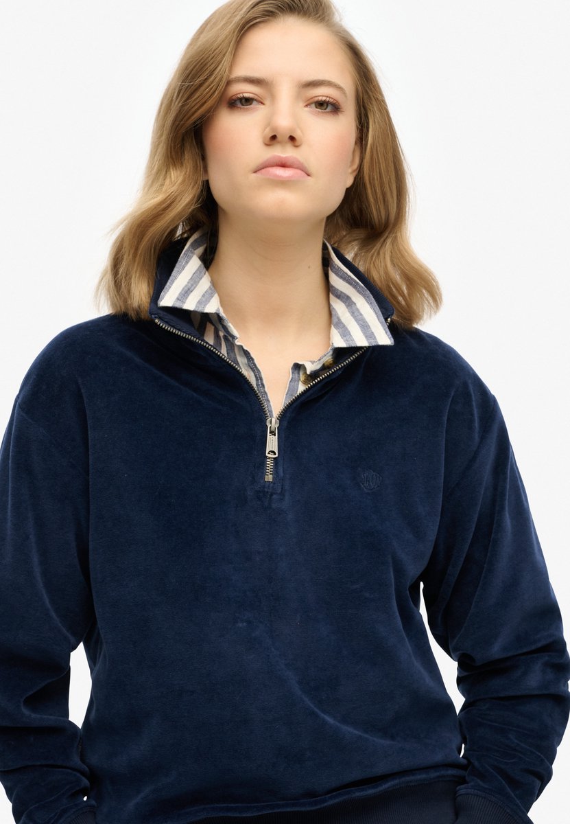 Superdry Velours sweatshirt met halve rits Dames Truien Marineblauw