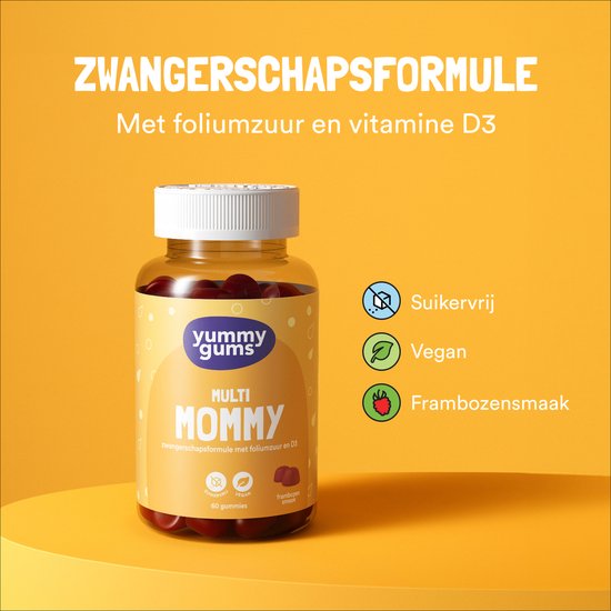 Yummygums • Zwangerschap MOMMY gumms • Foliumzuur • multi zwanger • Suikervrij • 60 gummies