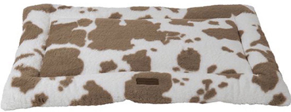 Animal boulevard hondenmat - benchmat -Cow Pluch - mokka-wit - 58 x 40 cm S ** + ** 2 X flamingo hapki chicken&rice bites 85 gr = 170 gr