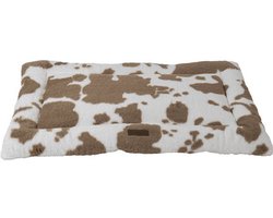 Animal boulevard hondenmat - benchmat -Cow Pluch - mokka-wit - 58 x 40 cm S ** + ** 2 X flamingo hapki chicken&rice bites 85 gr = 170 gr